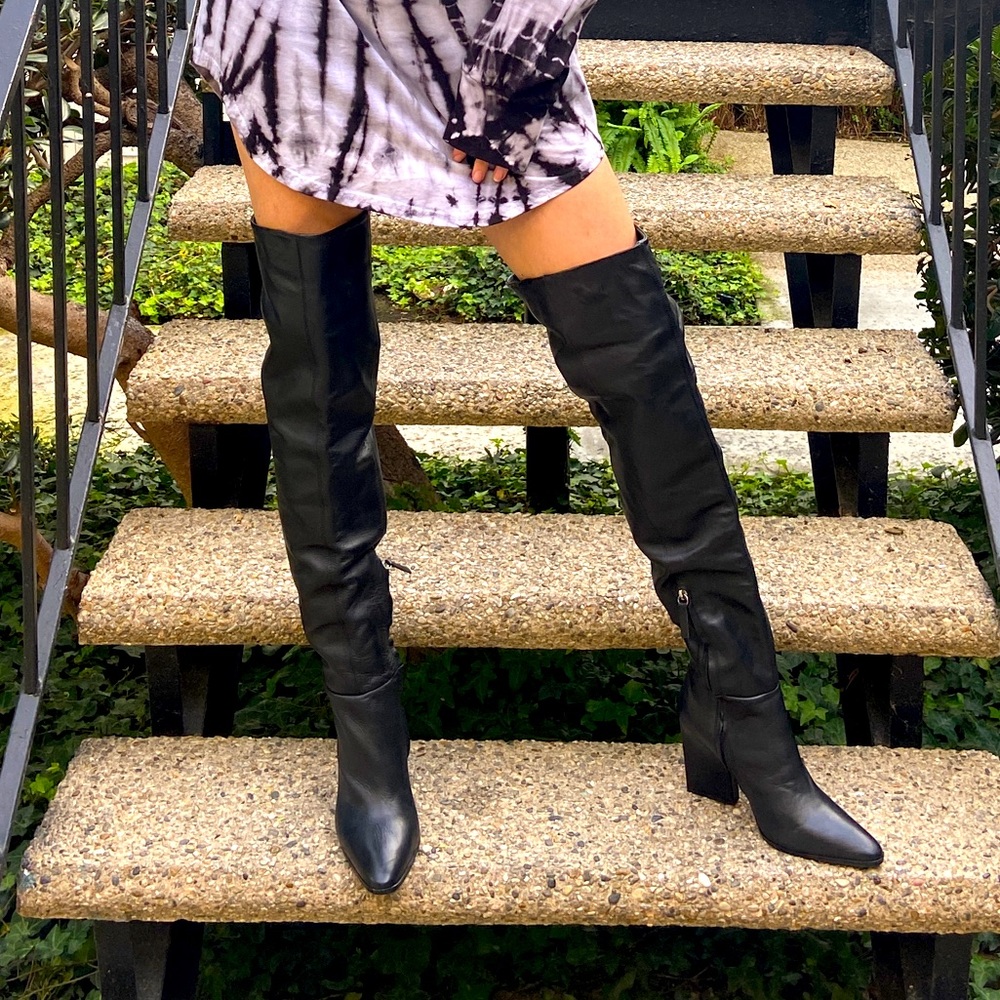🖤 Leather Thigh High Boots ZARA
